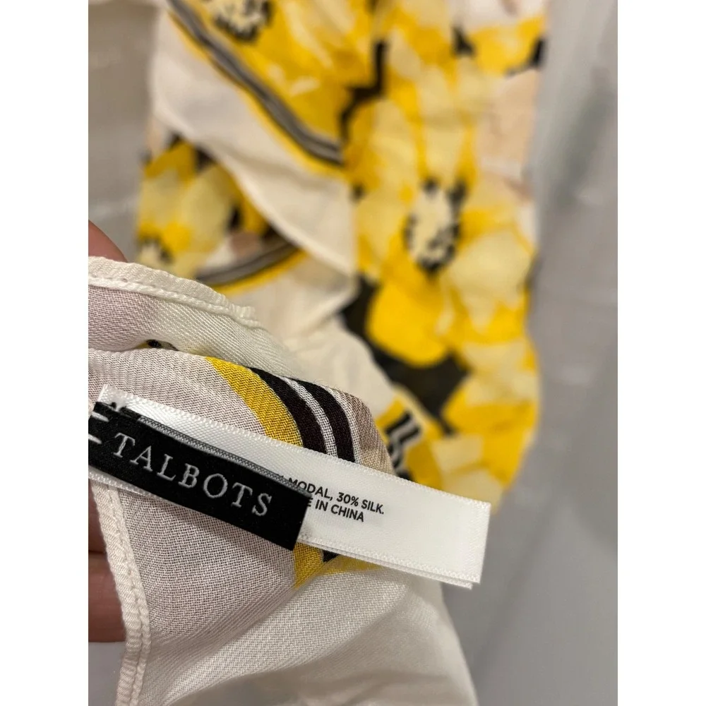 Talbots Yellow Floral Modal Silk Blend Oversized Wrap Scarf Eyelash Fringe